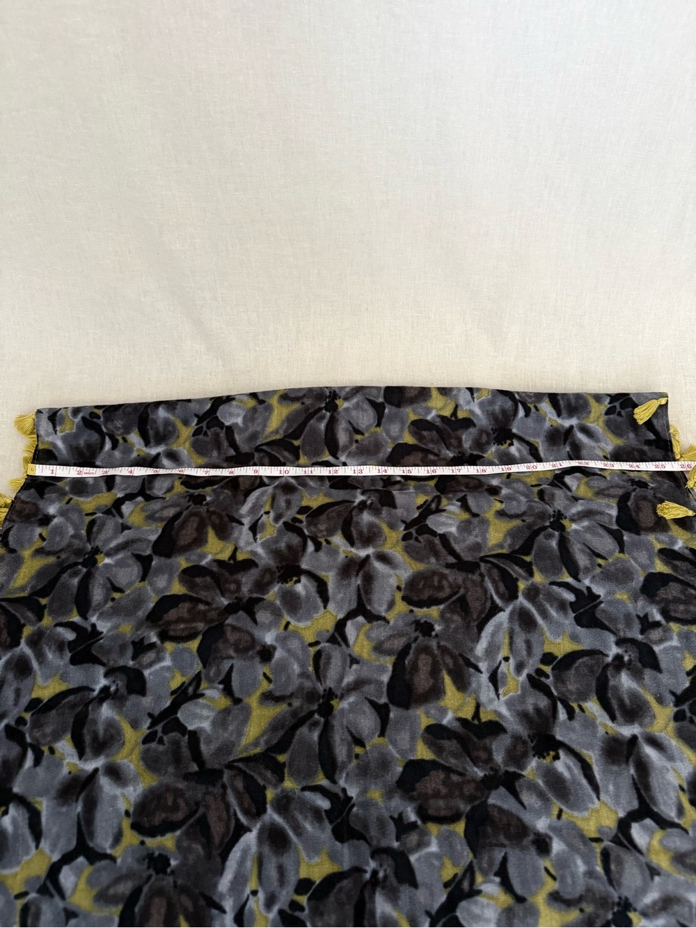 J.Crew | Floral Scarf Blue Gray Chartreuse Tassel Wrap - Picture 7 of 9
